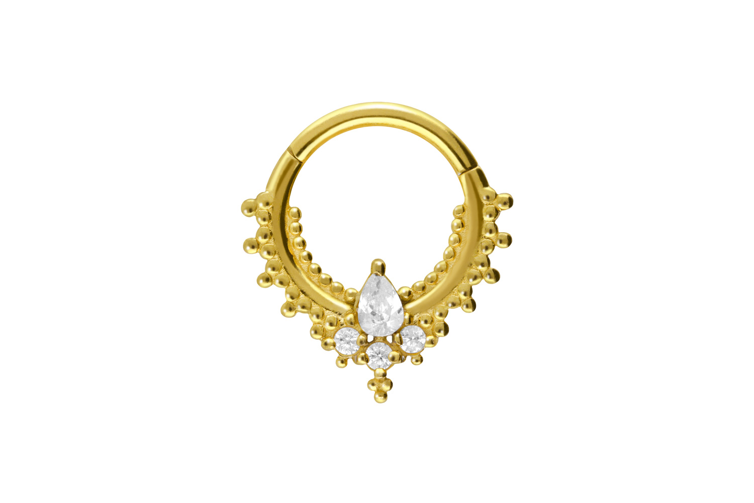 Chirurgenstahl Segmentring Clicker Piercing ORIENTALISCHES DESIGN + 4 KRISTALLE